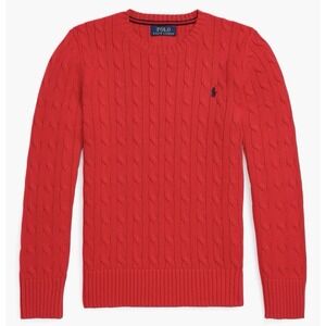 Vintage Polo Ralph Lauren Cabled Cotton Crewneck Sweater Red Youth Large (16-18)